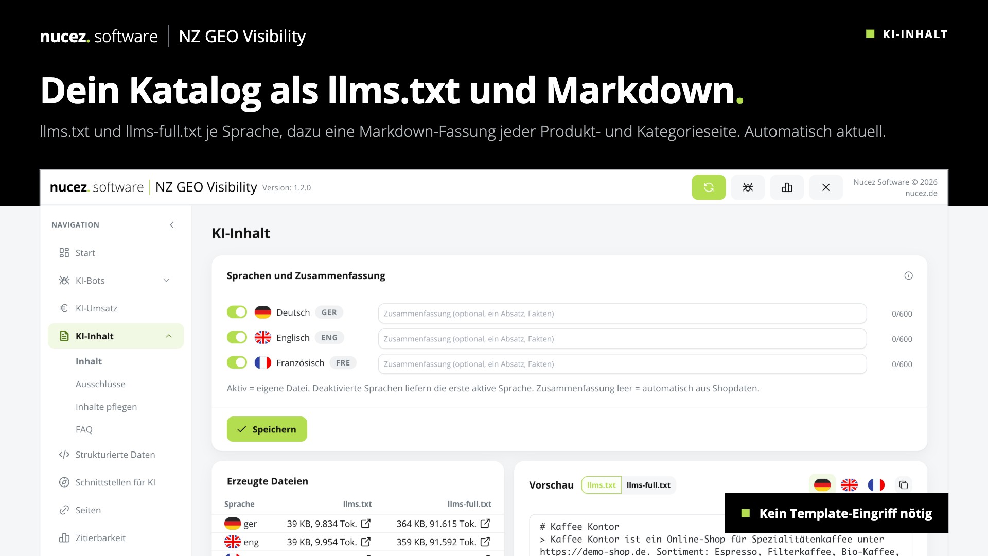 llms.txt and Markdown versions per language in NZ GEO Visibility